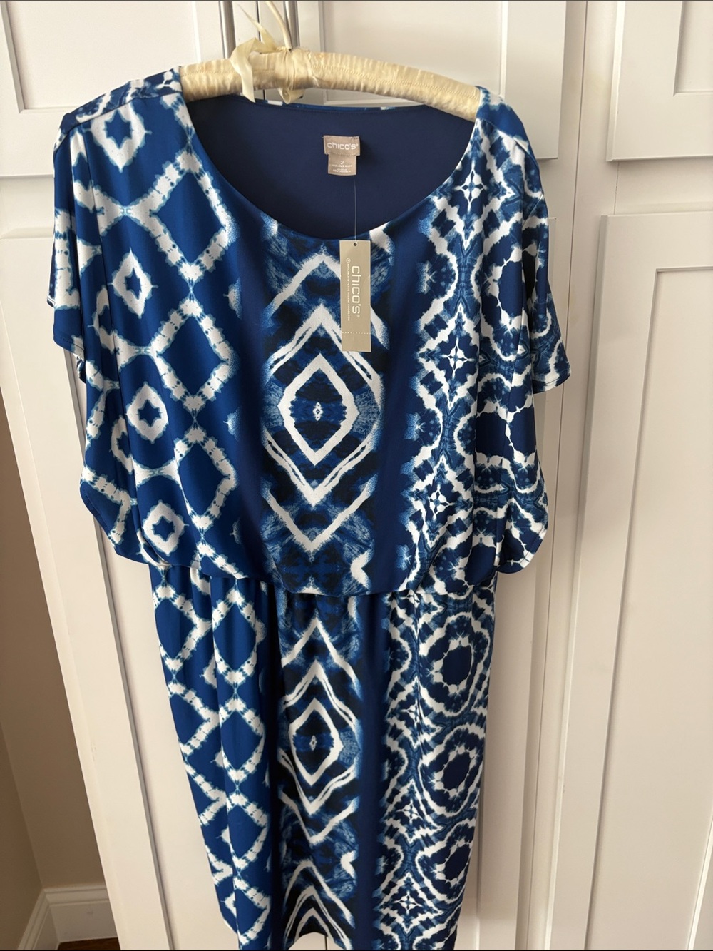 Chico's Blue and White Tie-Dye Pattern  Dress